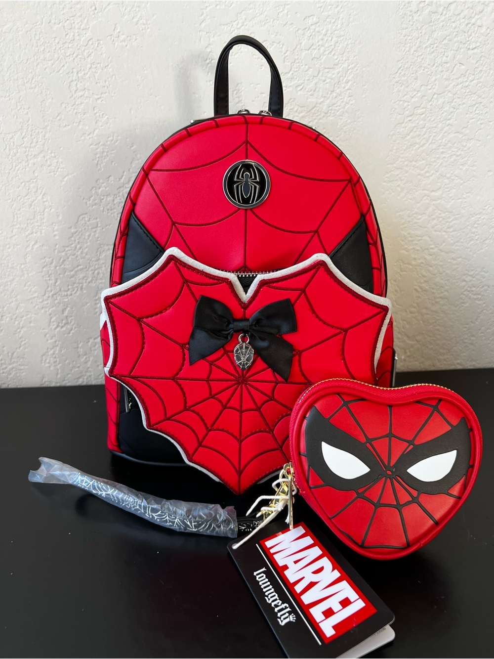 Loungefly Marvel Spider-Man Web Heart Mini Backpack & Wristlet Coin Pouch Set